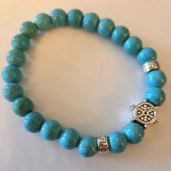 Chic Natural Stone Turquoise Bracelet with Silver Nautical Detailing NWOT - Picture 2 of 4